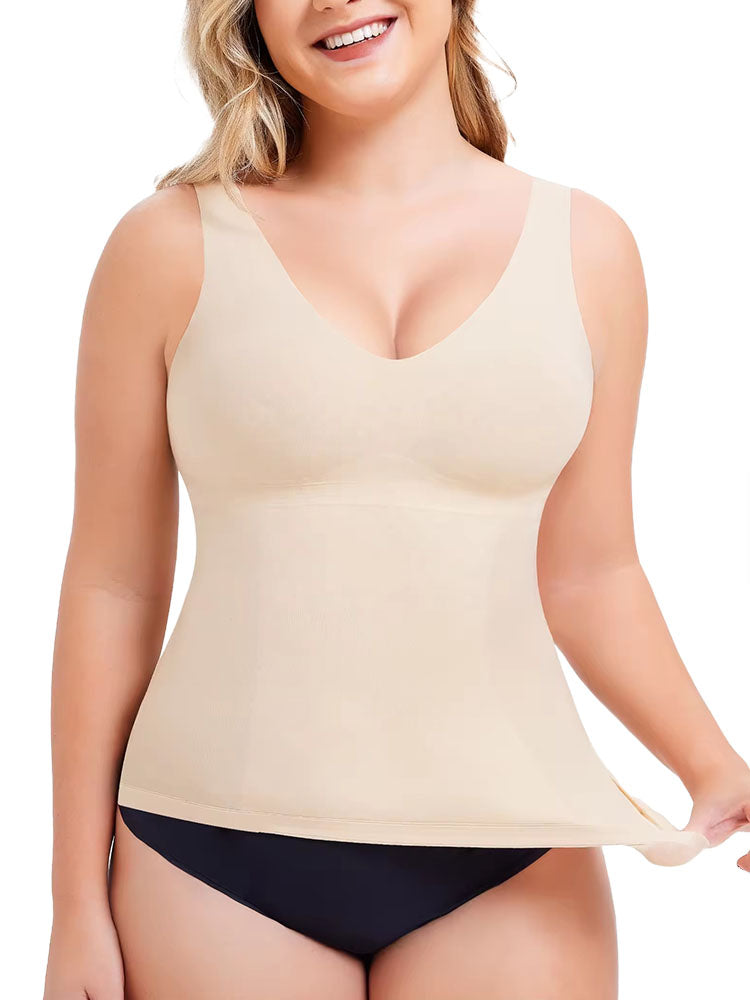 Women's V-Neck Camisole Tummy Control Shapewear Breathable Compression Tank Top Slimming Body Shaper