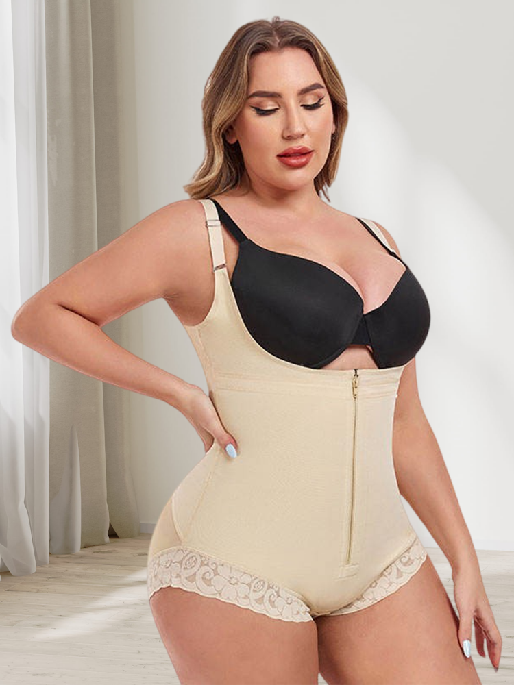 Body Hourglass Figure Zipper Body Shaper Double Compression Adjustable Straps