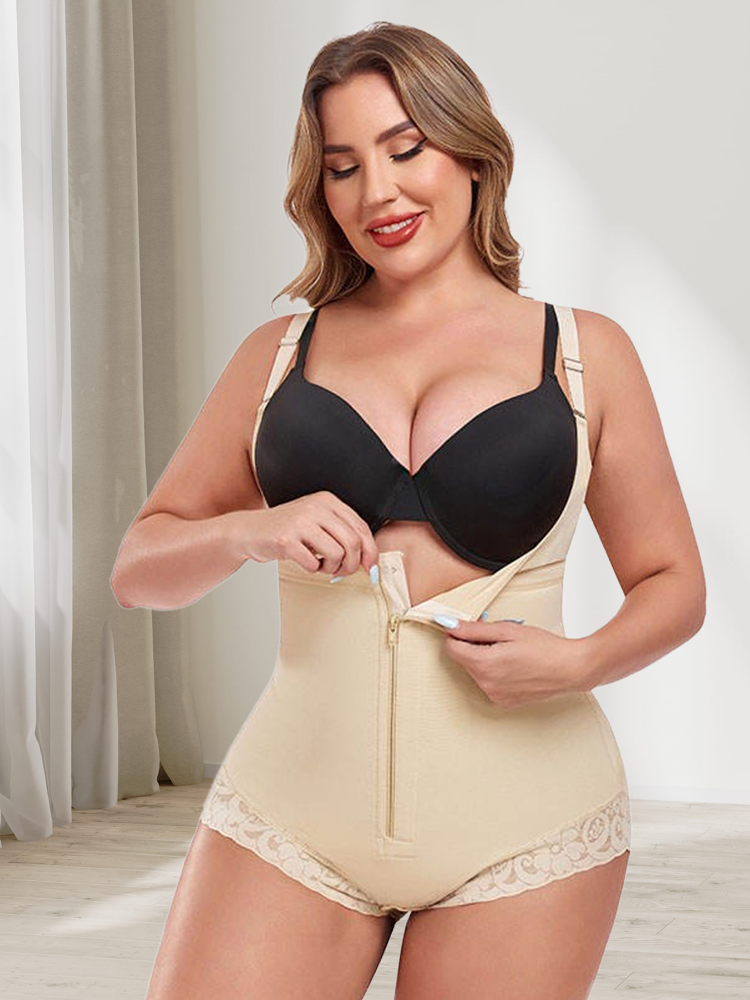 Body Hourglass Figure Zipper Body Shaper Double Compression Adjustable Straps