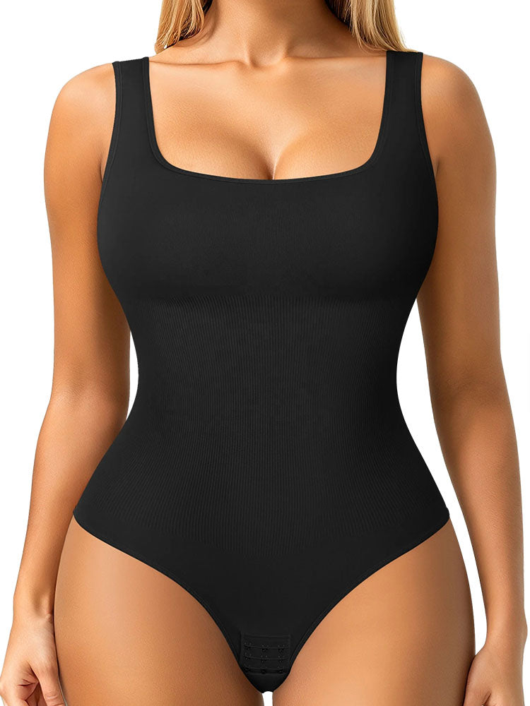 Sleeveless Square Neck Tummy Control Seamless Tops Compression Butt Lifting Shapewear Thong Bodysuits