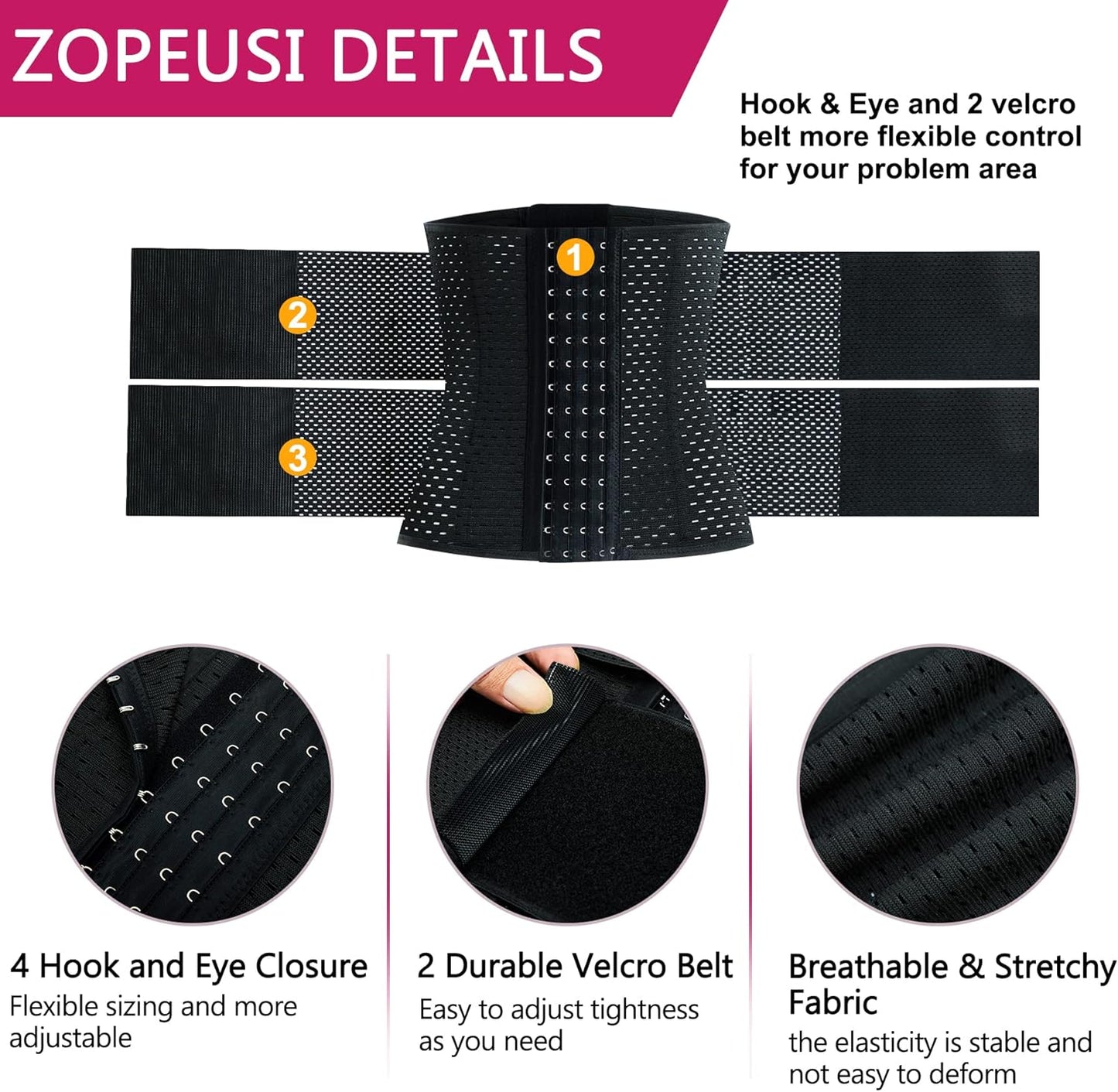 4 Hook and Eye Closure Girdle Shapewear Slimming Belt Belly Tummy Wrap for Women Underbust Latex Sport Waist Trainer