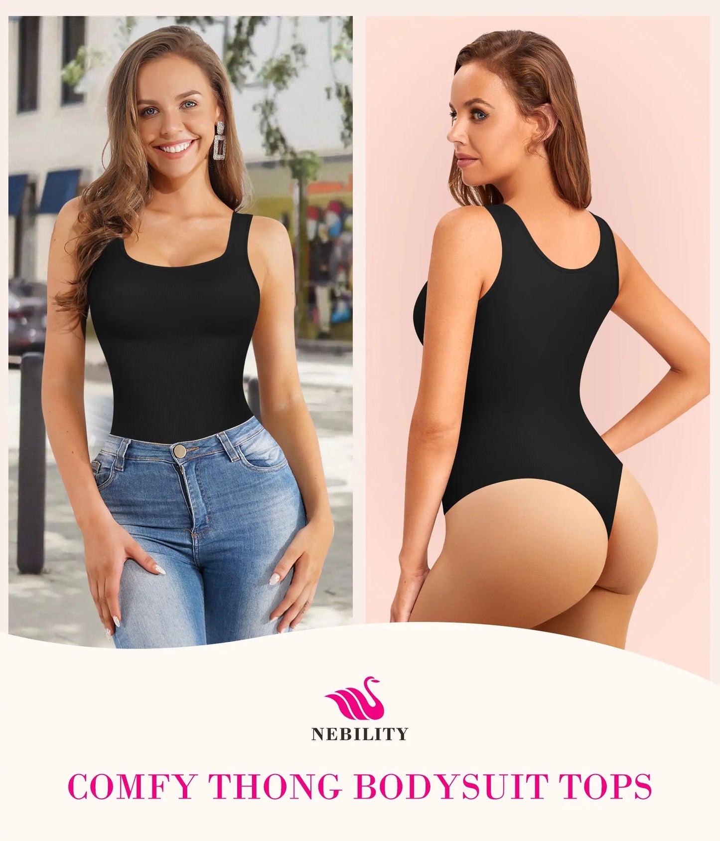 Sleeveless Square Neck Tummy Control Seamless Tops Compression Butt Lifting Shapewear Thong Bodysuits