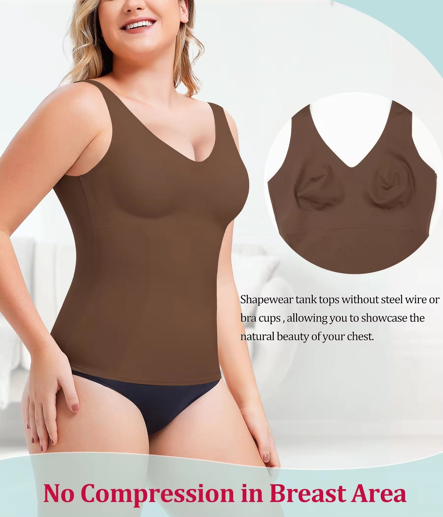 Women's V-Neck Camisole Tummy Control Shapewear Breathable Compression Tank Top Slimming Body Shaper