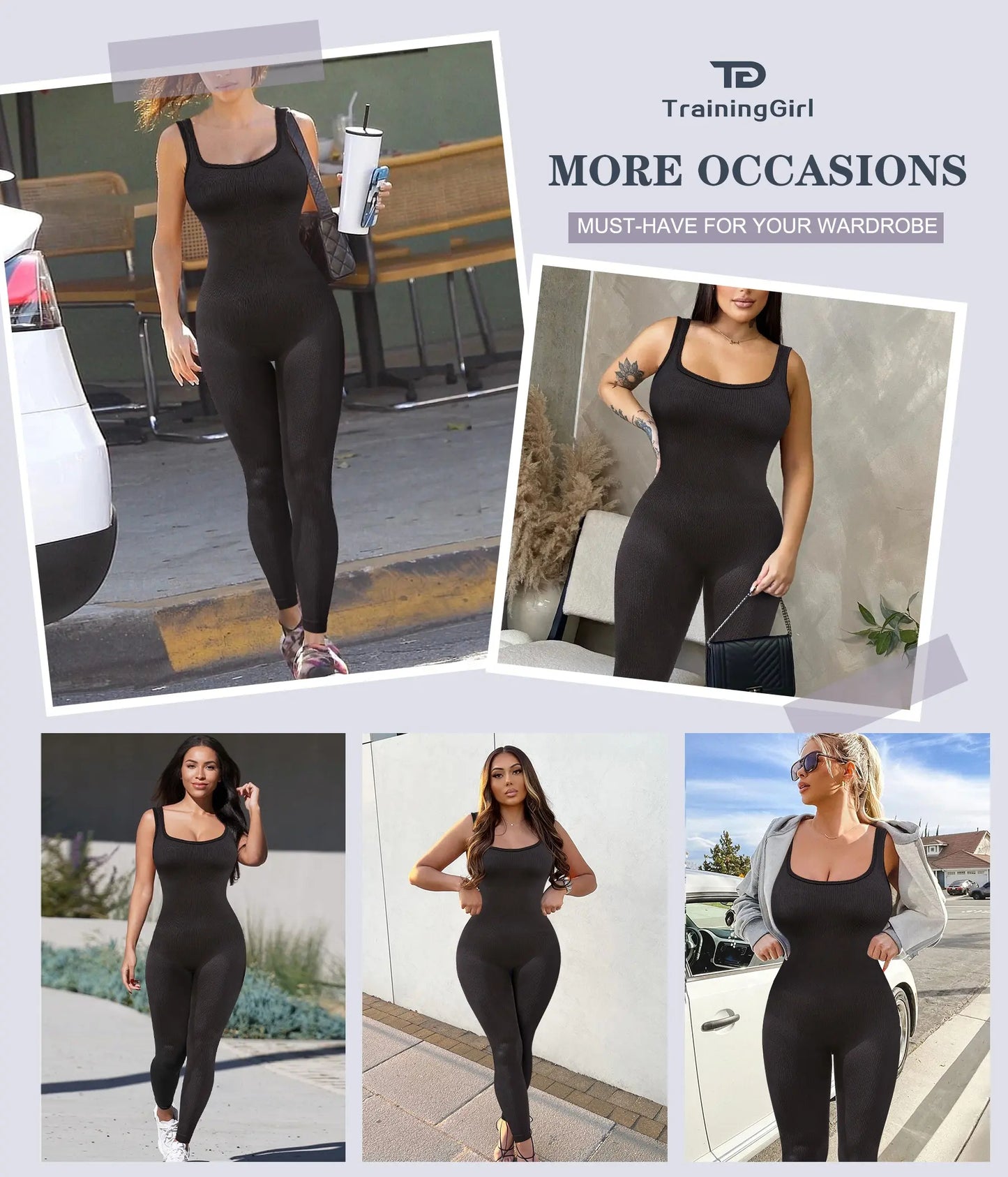 Womens One Piece Workout Jumpsuits Square Neck Tank Tops Rompers Ribbed Sleeveless Exercise Unitard Yoga Bodysuit
