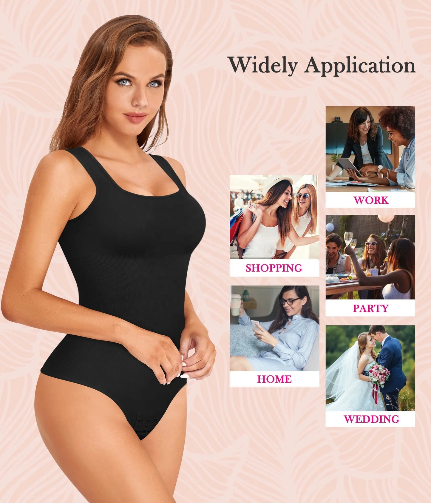 Sleeveless Square Neck Tummy Control Seamless Tops Compression Butt Lifting Shapewear Thong Bodysuits